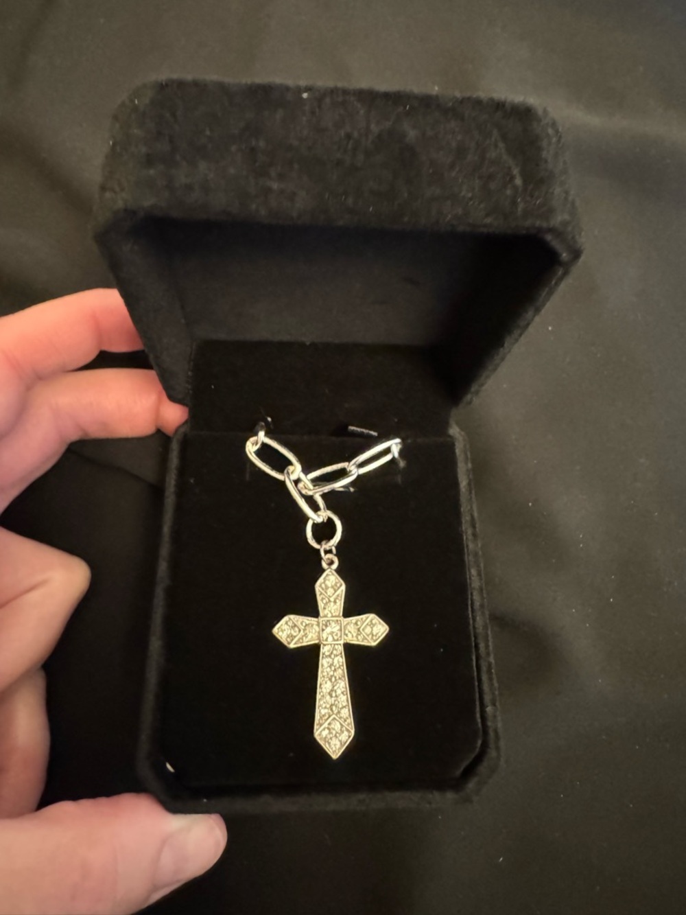 Silver Rhinestone Cross with Paperclip Chain - Picture 6 of 6